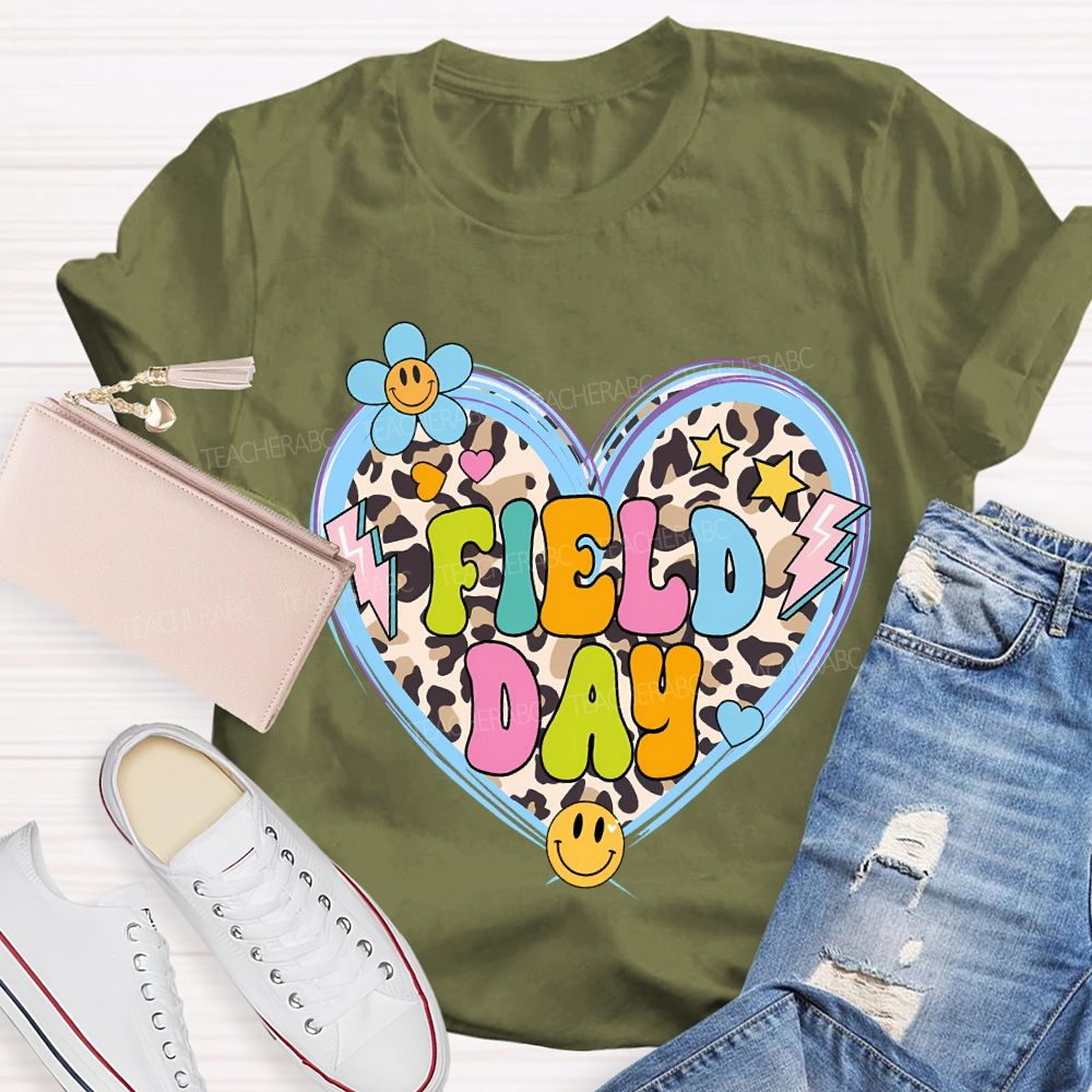 Field Day And Leopard-Print Heart Teacher T-shirt
