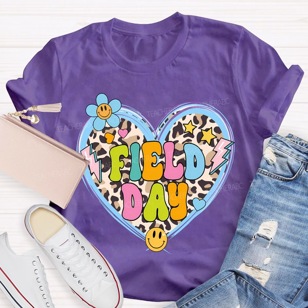 Field Day And Leopard-Print Heart Teacher T-shirt