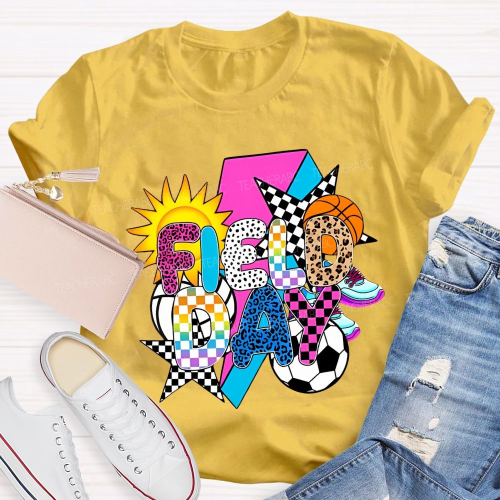 Field Day Spheres And The Sun Teacher T-shirt