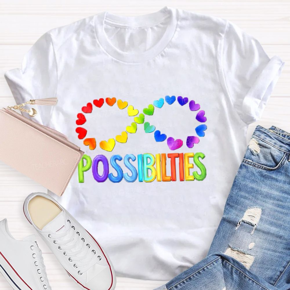 Colorful Heart Support Possibilities Teacher T-shirt