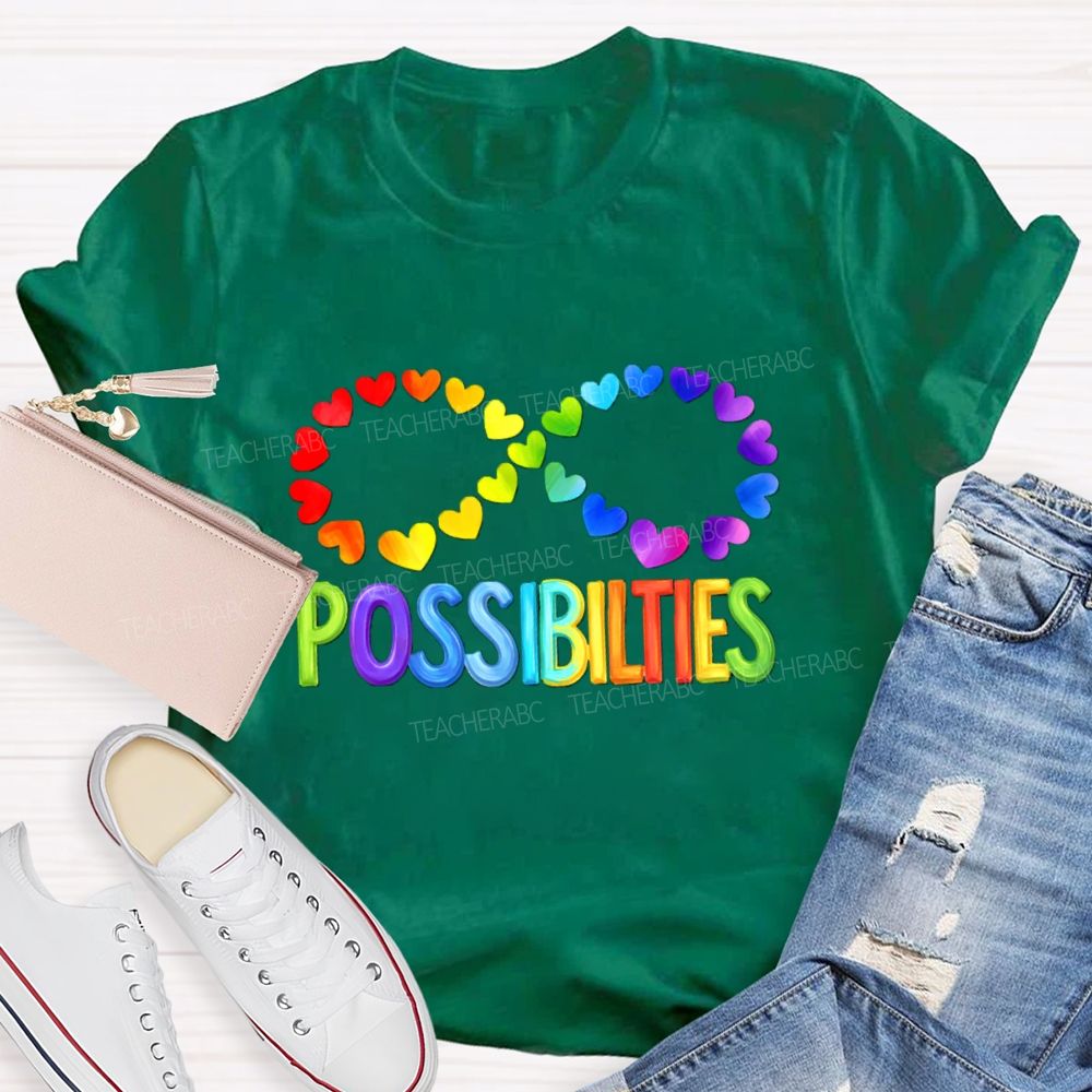 Colorful Heart Support Possibilities Teacher T-shirt