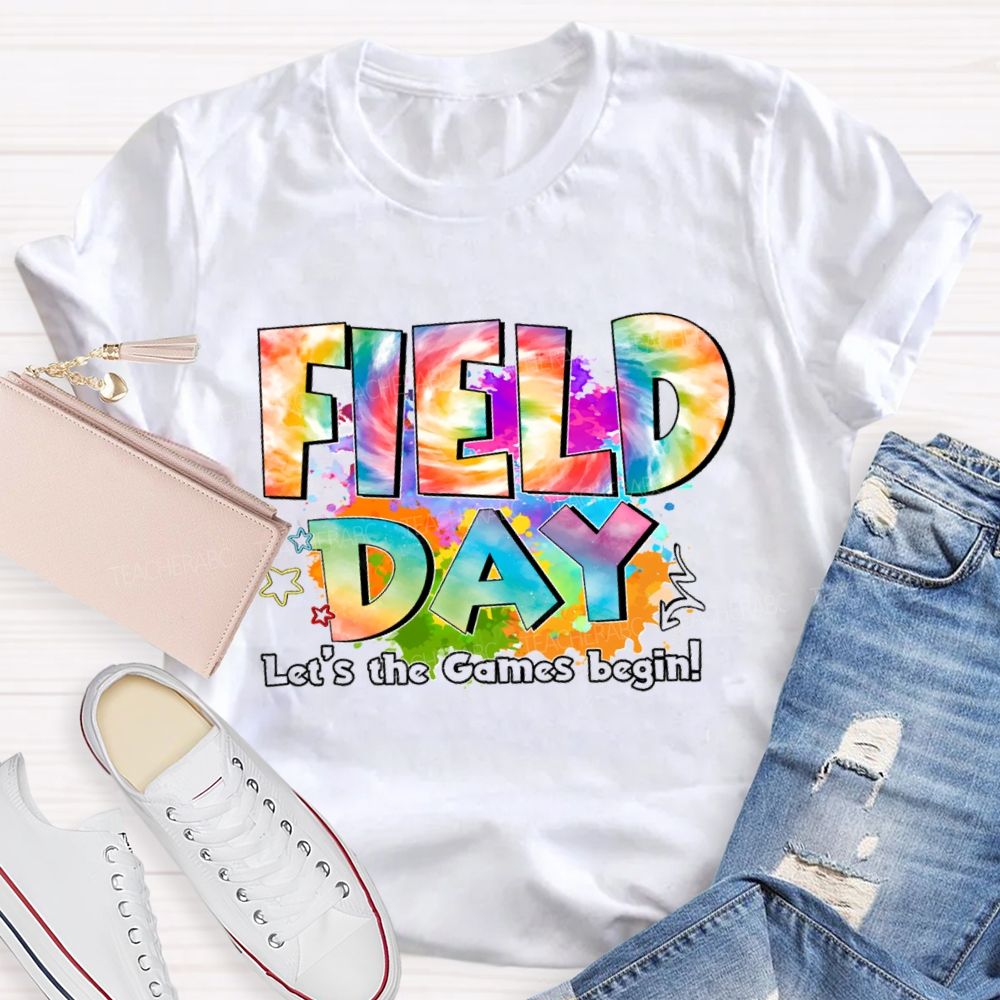Let's The Games Begin Field Day Gradient text Teacher T-Shirt