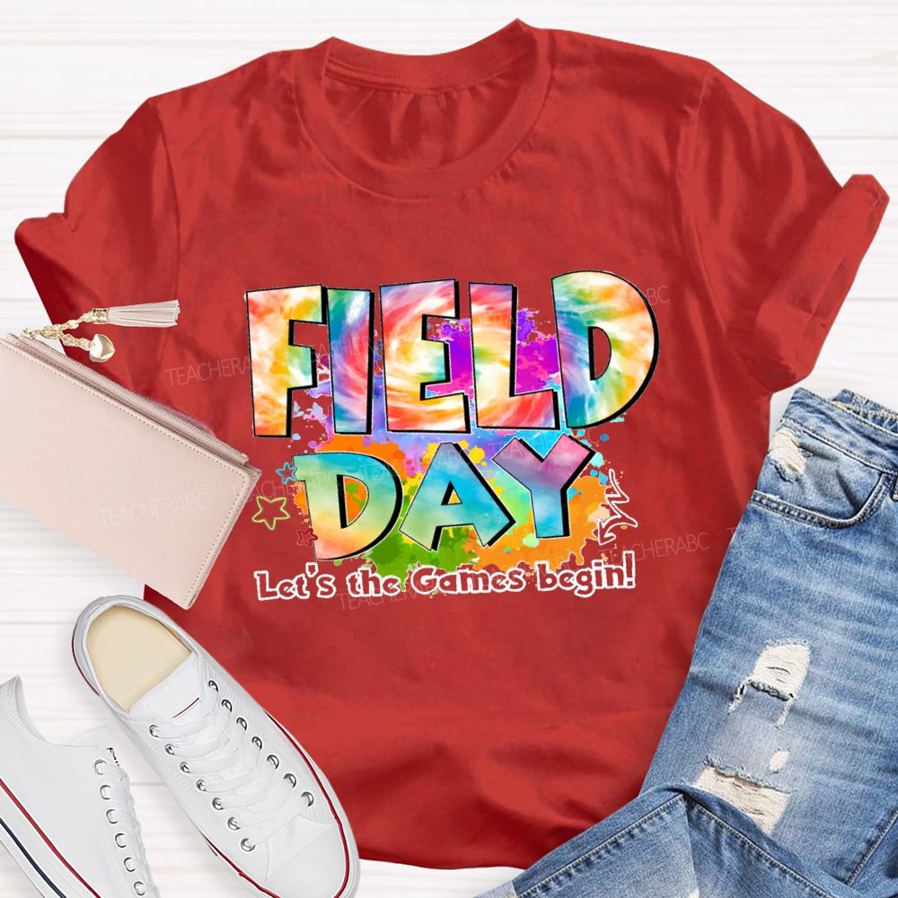Let's The Games Begin Field Day Gradient text Teacher T-Shirt