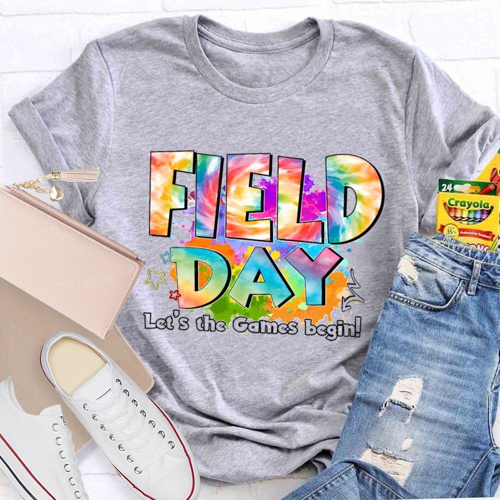 Let's The Games Begin Field Day Gradient text Teacher T-Shirt