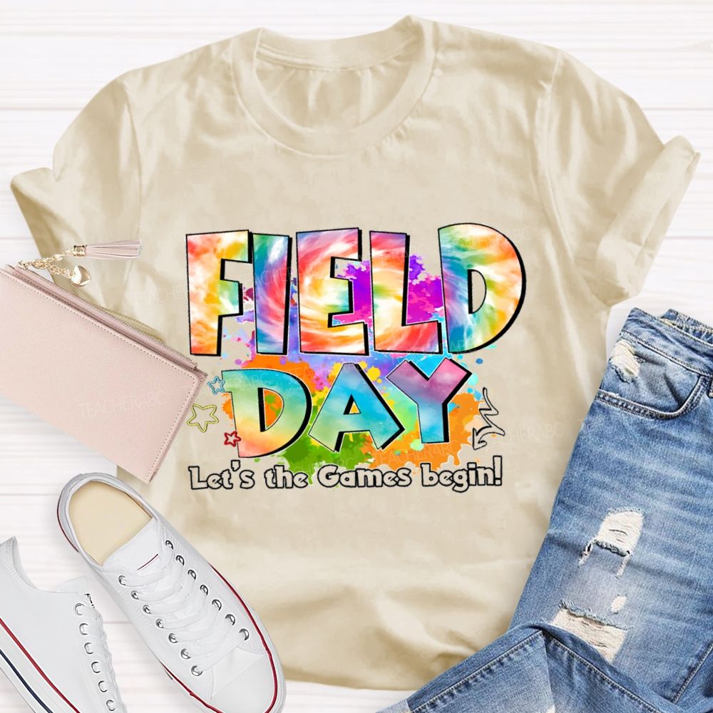 Let's The Games Begin Field Day Gradient text Teacher T-Shirt