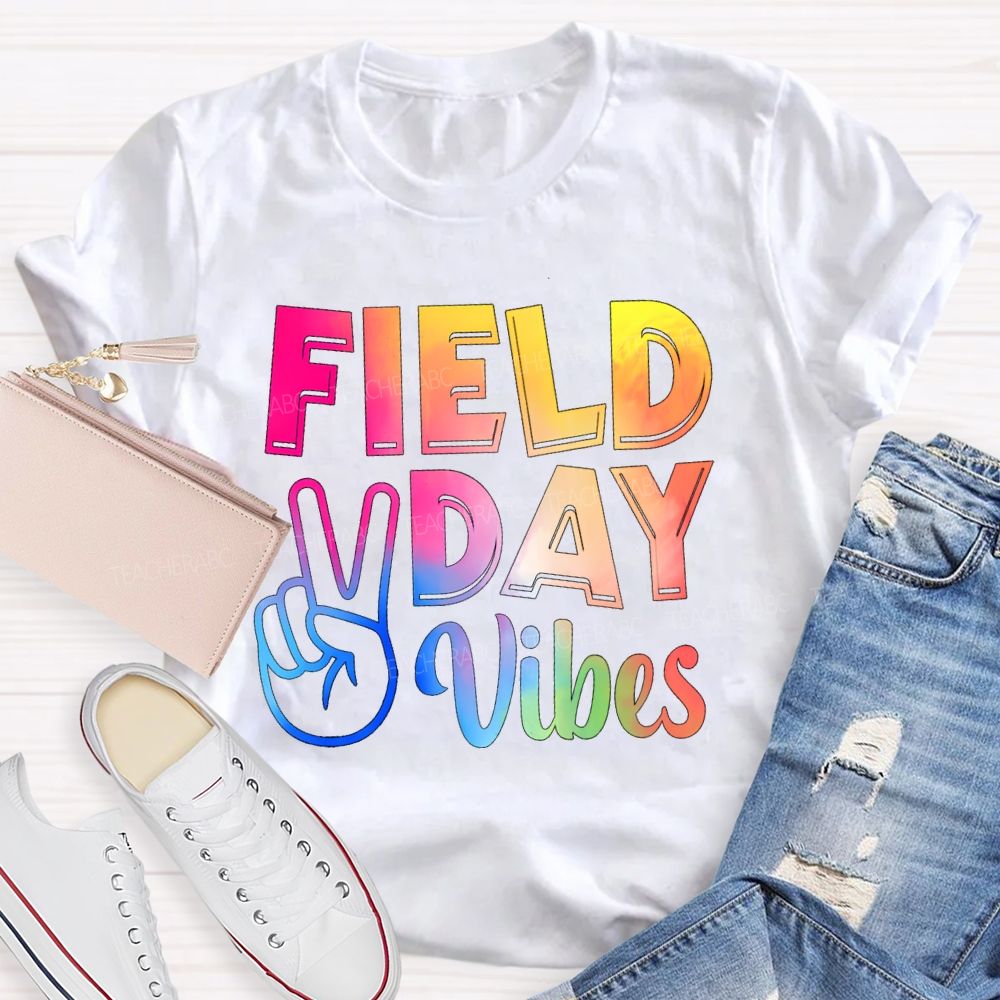 Field Day Vibes Tie-Dye Text Effect Teacher T-Shirt