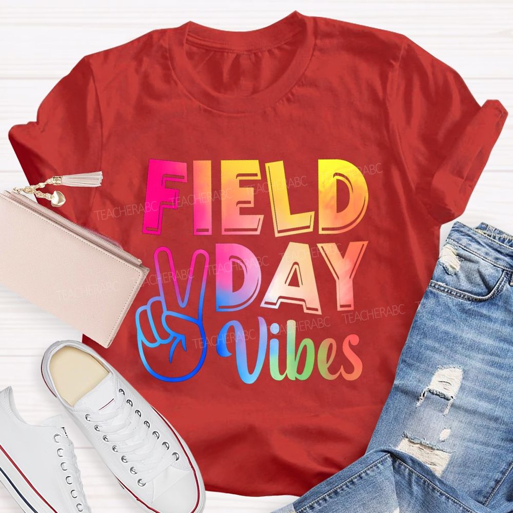 Field Day Vibes Tie-Dye Text Effect Teacher T-Shirt