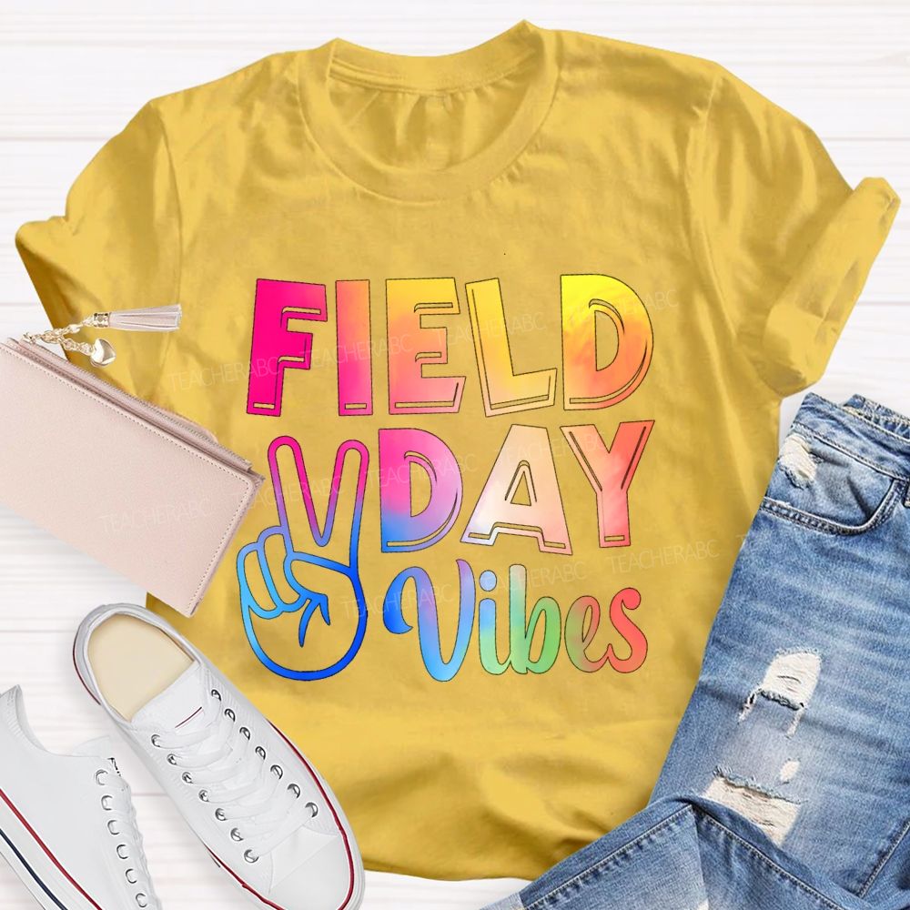 Field Day Vibes Tie-Dye Text Effect Teacher T-Shirt