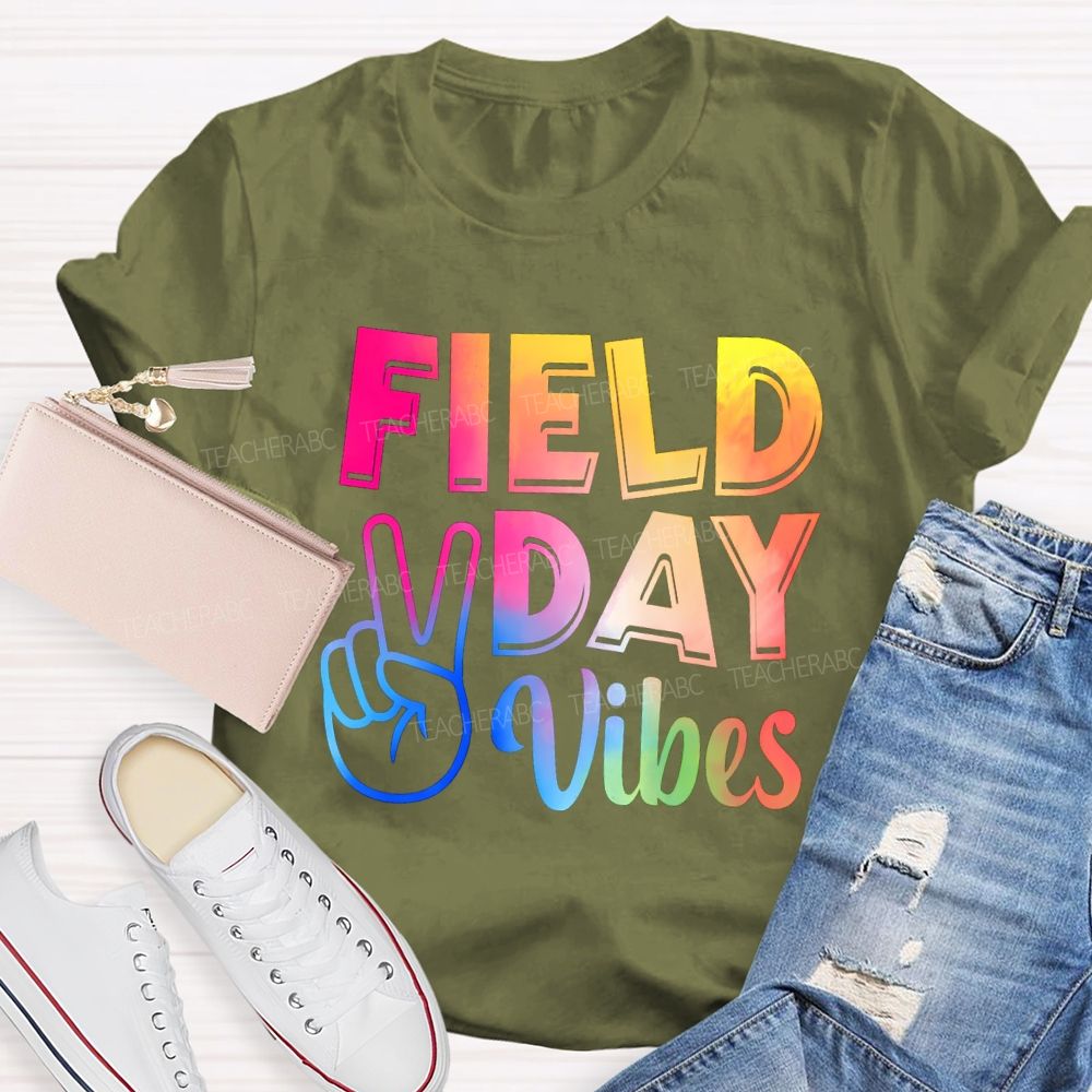 Field Day Vibes Tie-Dye Text Effect Teacher T-Shirt