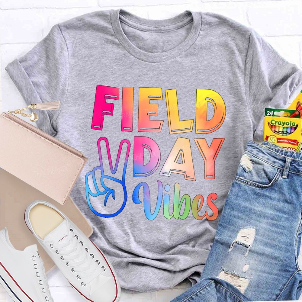Field Day Vibes Tie-Dye Text Effect Teacher T-Shirt