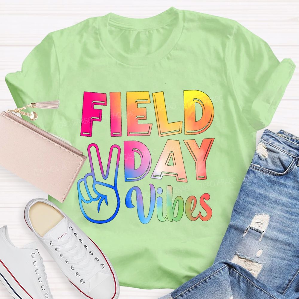 Field Day Vibes Tie-Dye Text Effect Teacher T-Shirt
