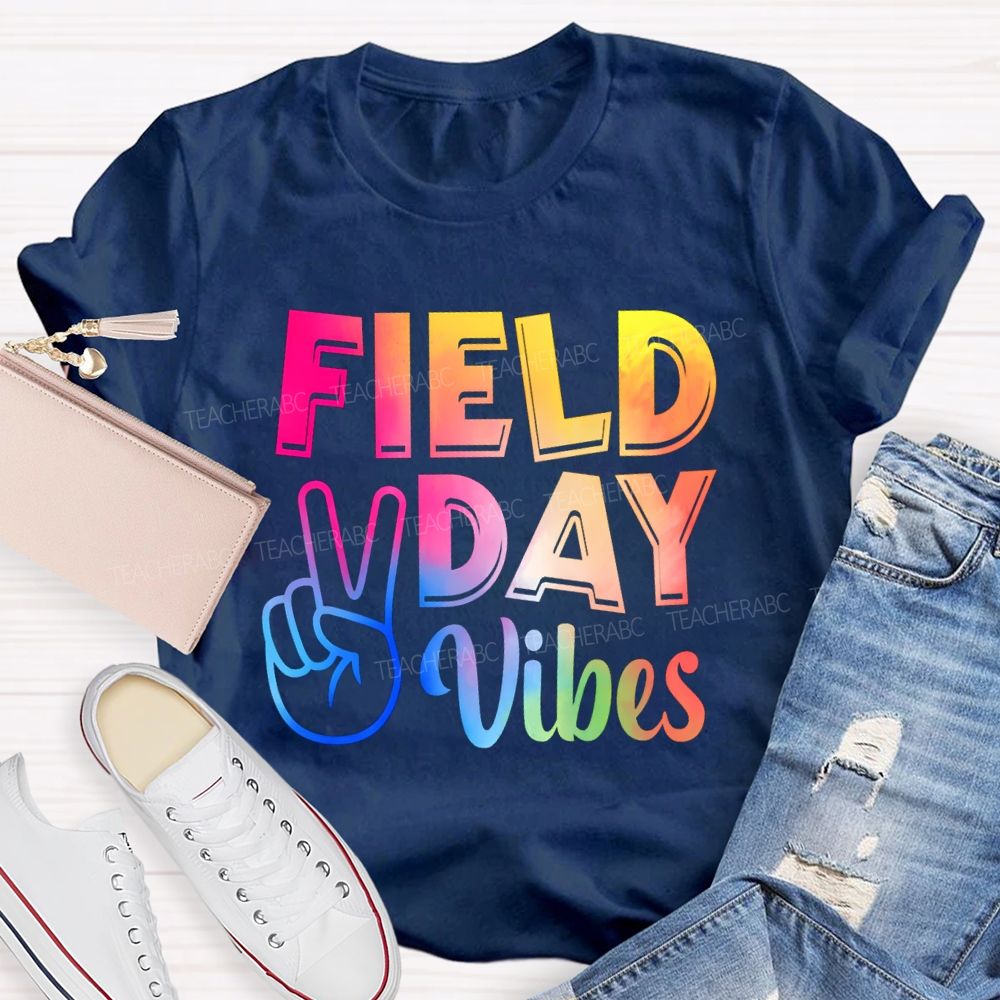 Field Day Vibes Tie-Dye Text Effect Teacher T-Shirt