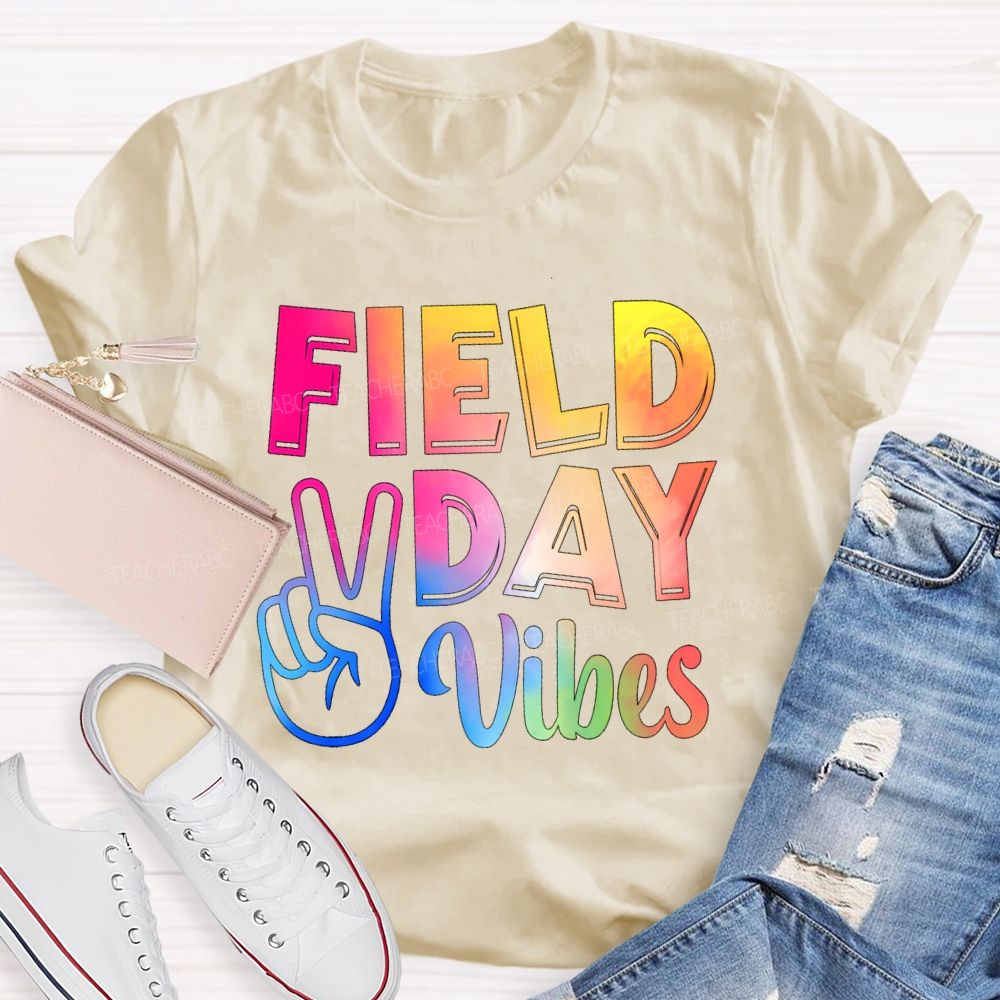Field Day Vibes Tie-Dye Text Effect Teacher T-Shirt