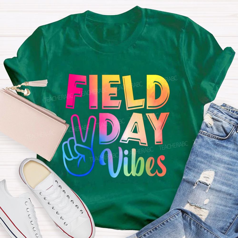 Field Day Vibes Tie-Dye Text Effect Teacher T-Shirt
