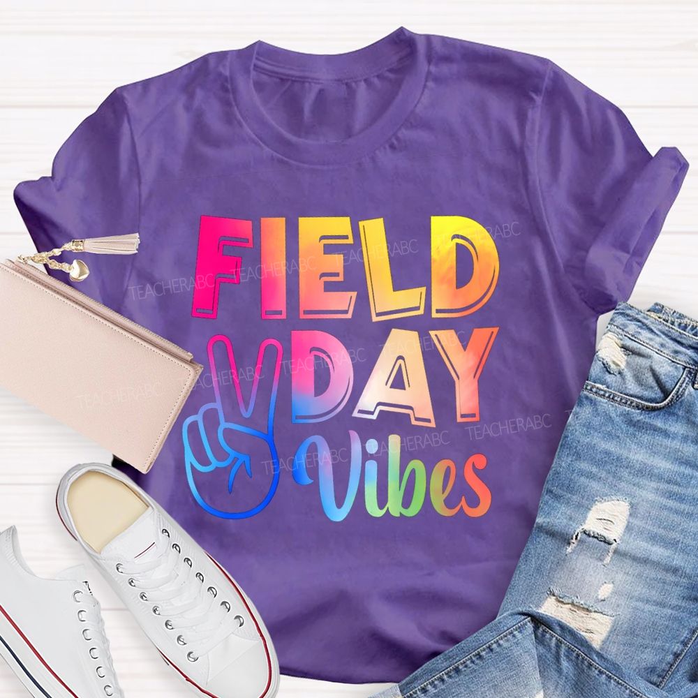 Field Day Vibes Tie-Dye Text Effect Teacher T-Shirt