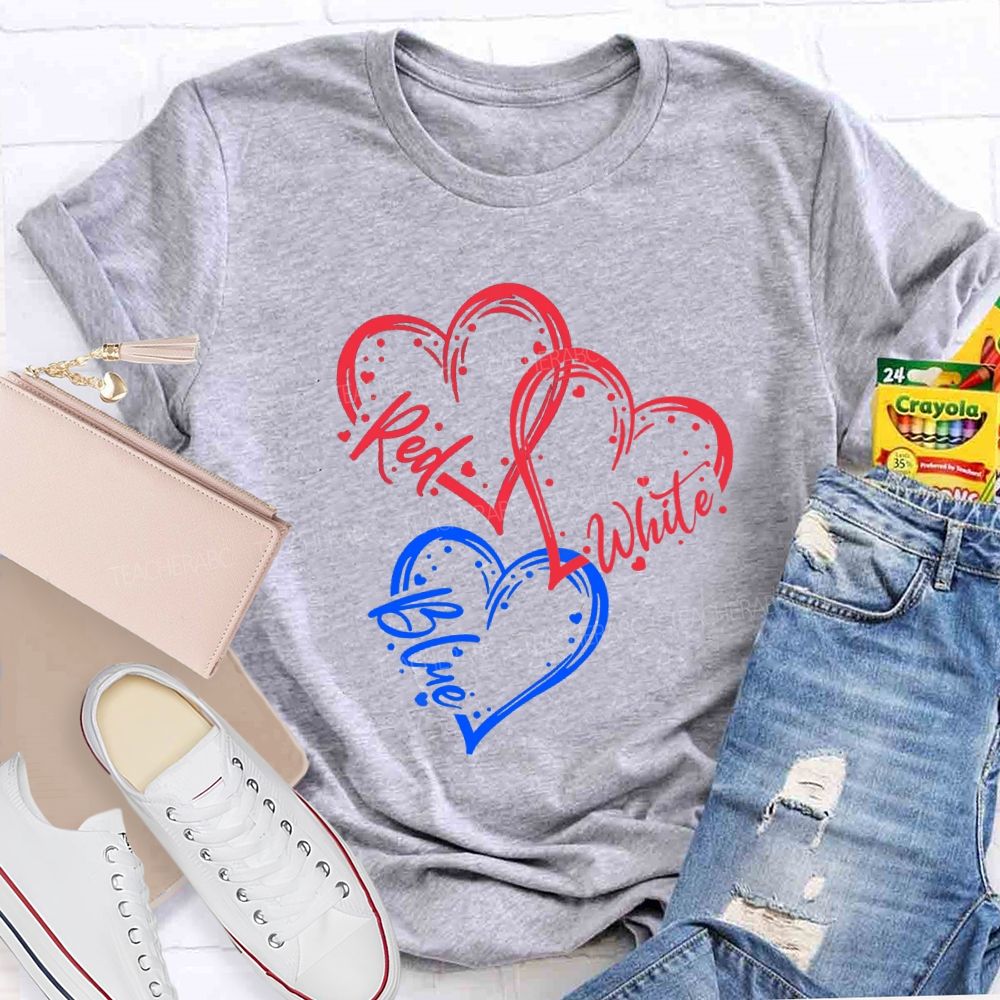 Red White Blue Heart Freedom Teacher T-shirt