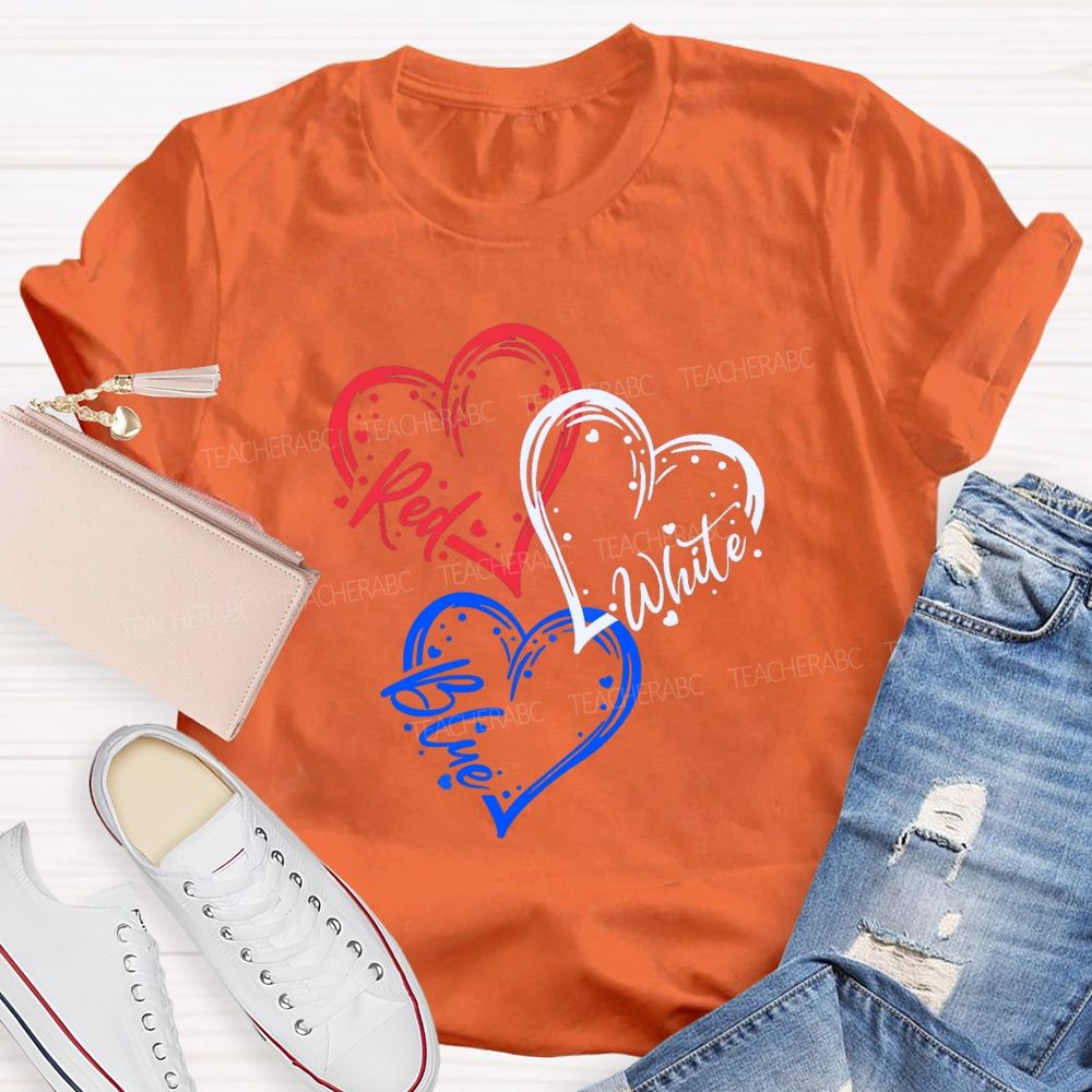 Red White Blue Heart Freedom Teacher T-shirt