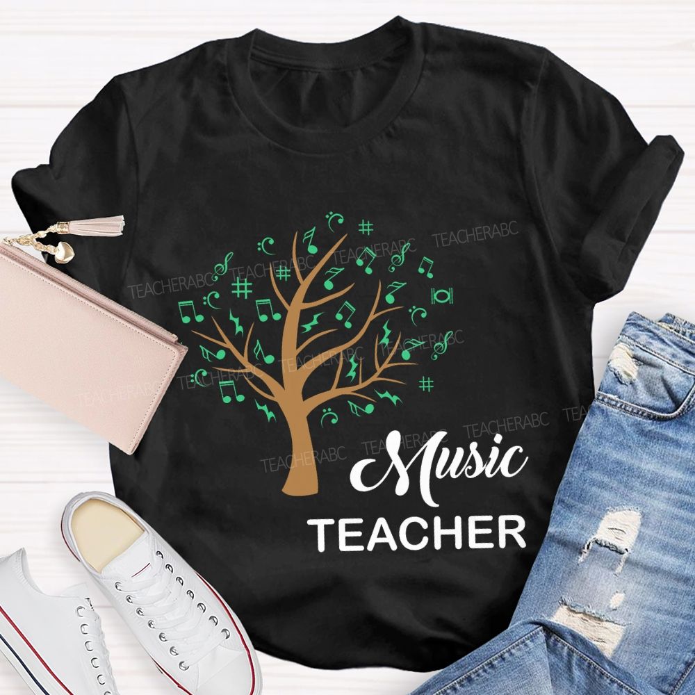 Music Teacher The Tree Was Covered With Musical Notes Teacher T-shirt
