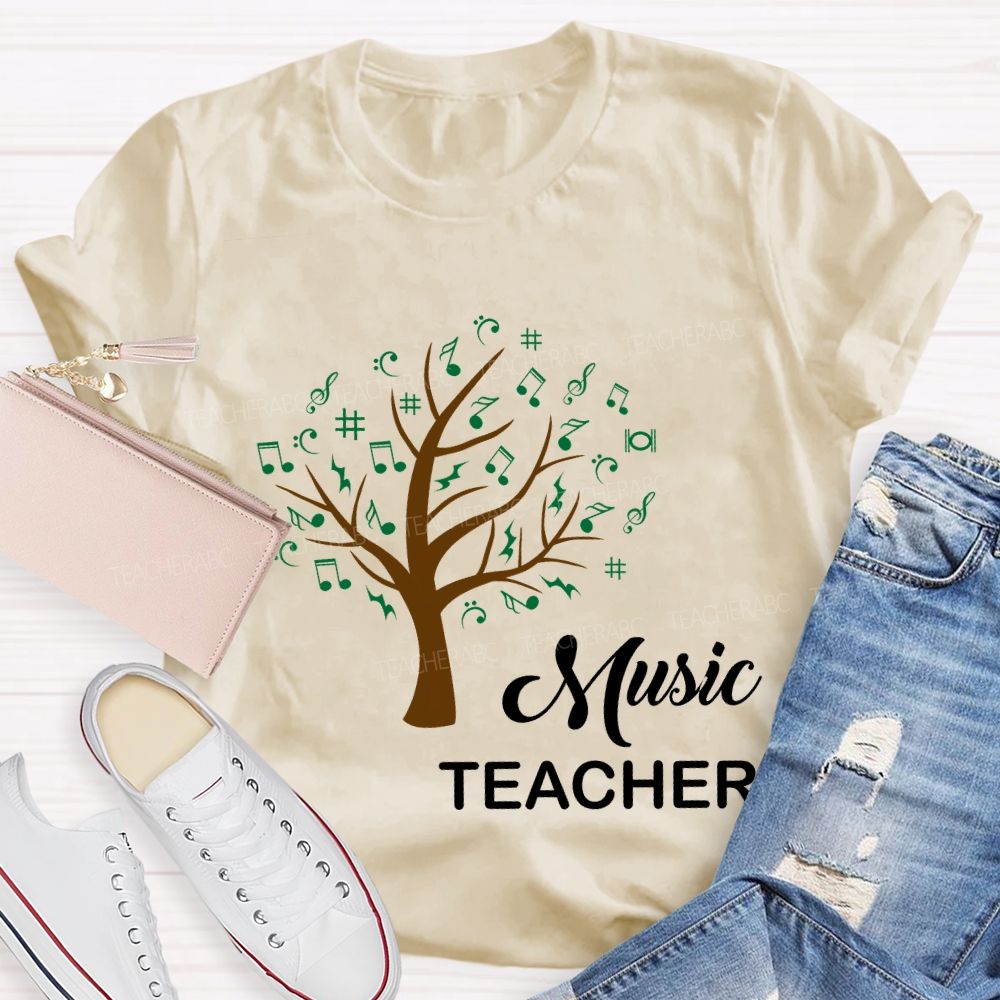 Music Teacher The Tree Was Covered With Musical Notes Teacher T-shirt
