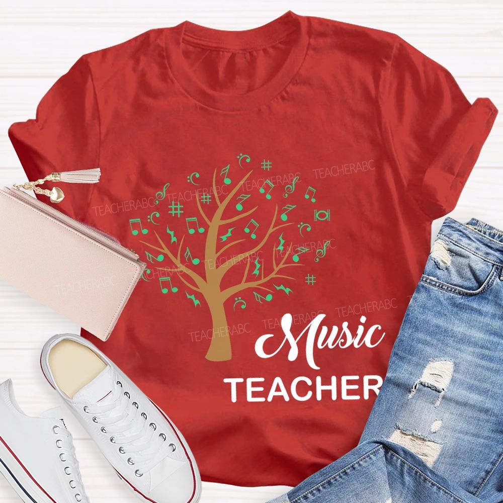 Music Teacher The Tree Was Covered With Musical Notes Teacher T-shirt