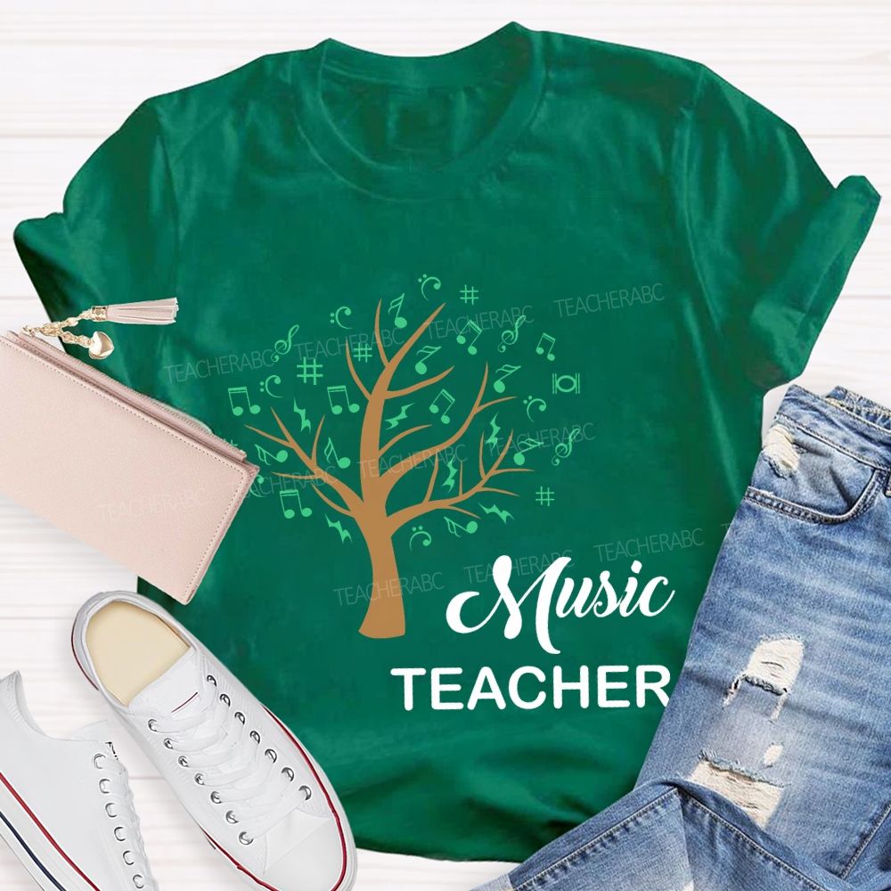 Music Teacher The Tree Was Covered With Musical Notes Teacher T-shirt