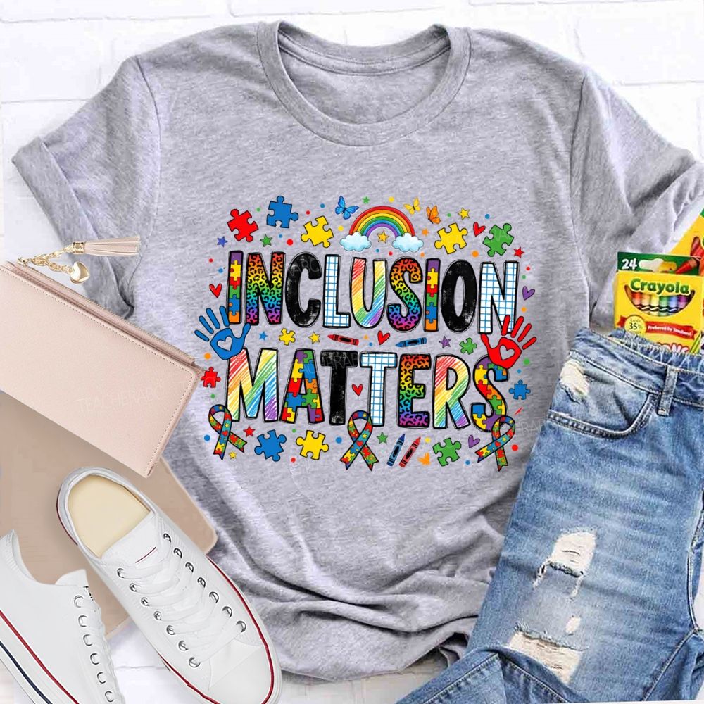 Inclusion Matter Rainbow Butterfly Teacher T-Shirt