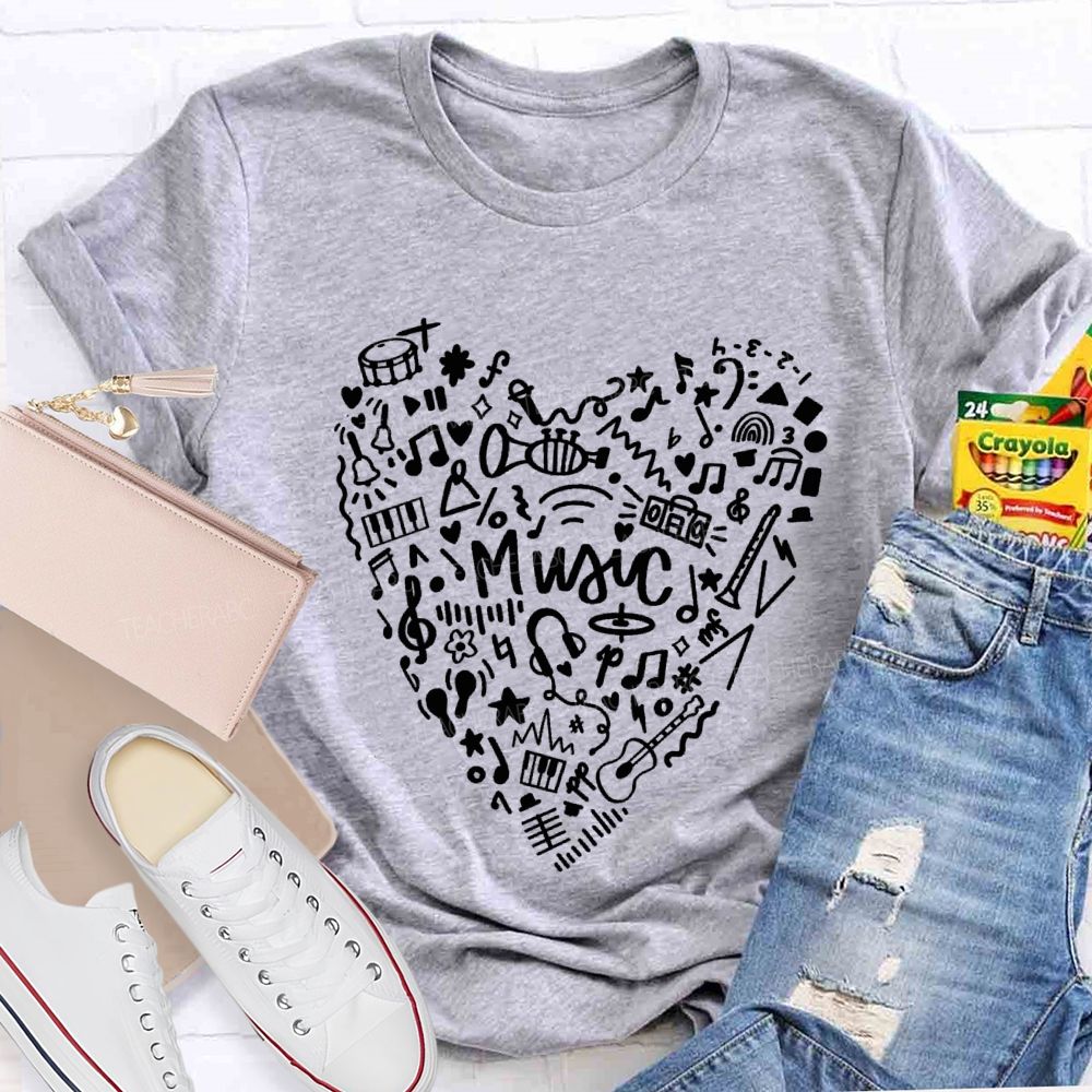 Music Various Musical Notes Formed A Heart Teacher T-shirt