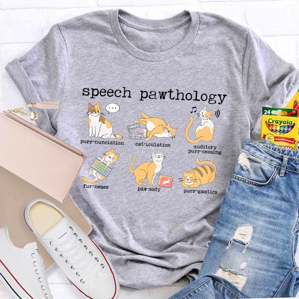 Speech Pawthology Cat Teacher T-shirt