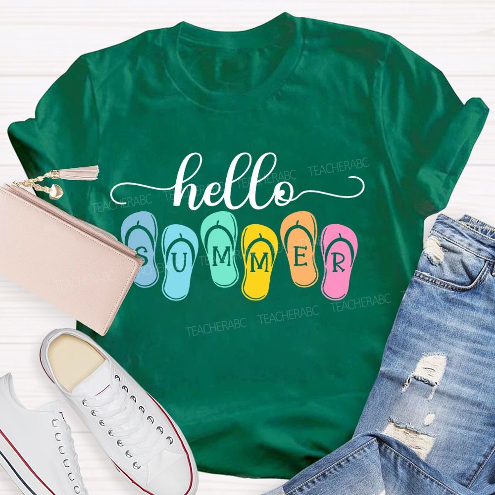 Hello Summer Slippers Teacher T-shirt