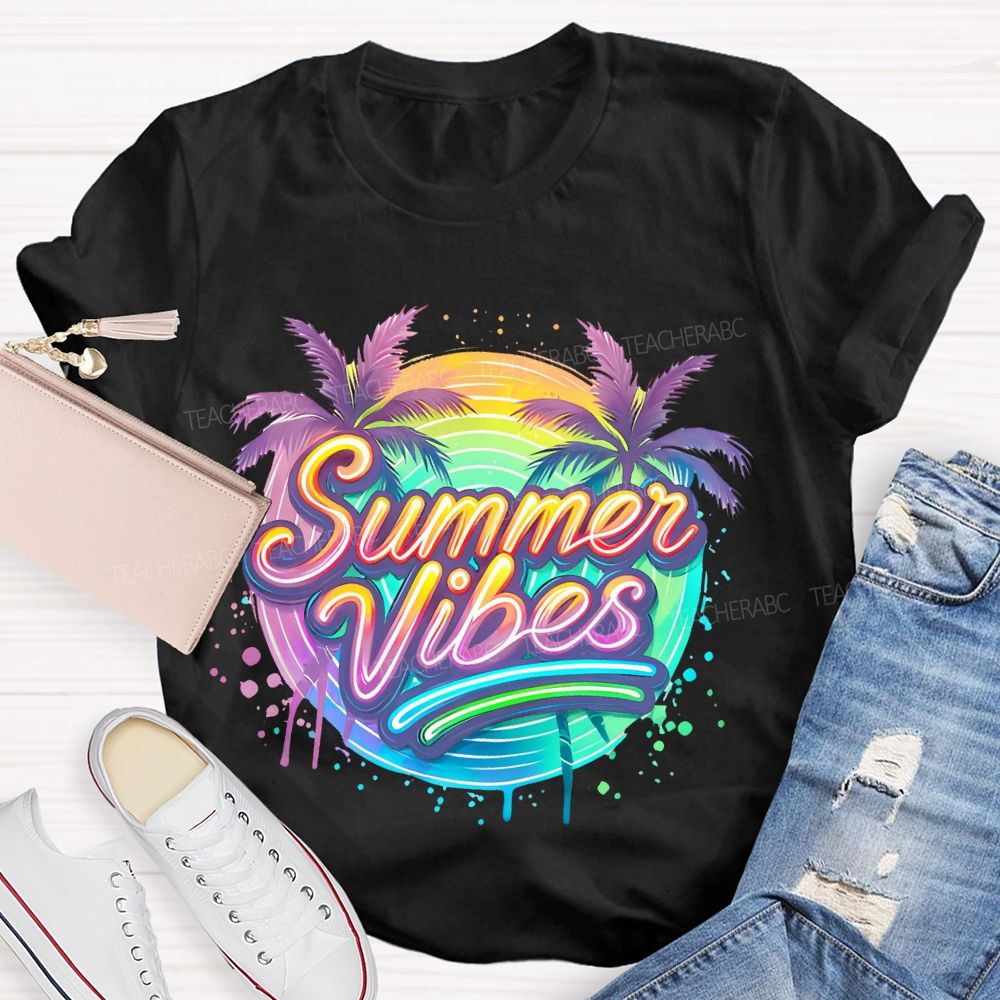 Summer Vibes Colorful Pattern Teacher T-shirt