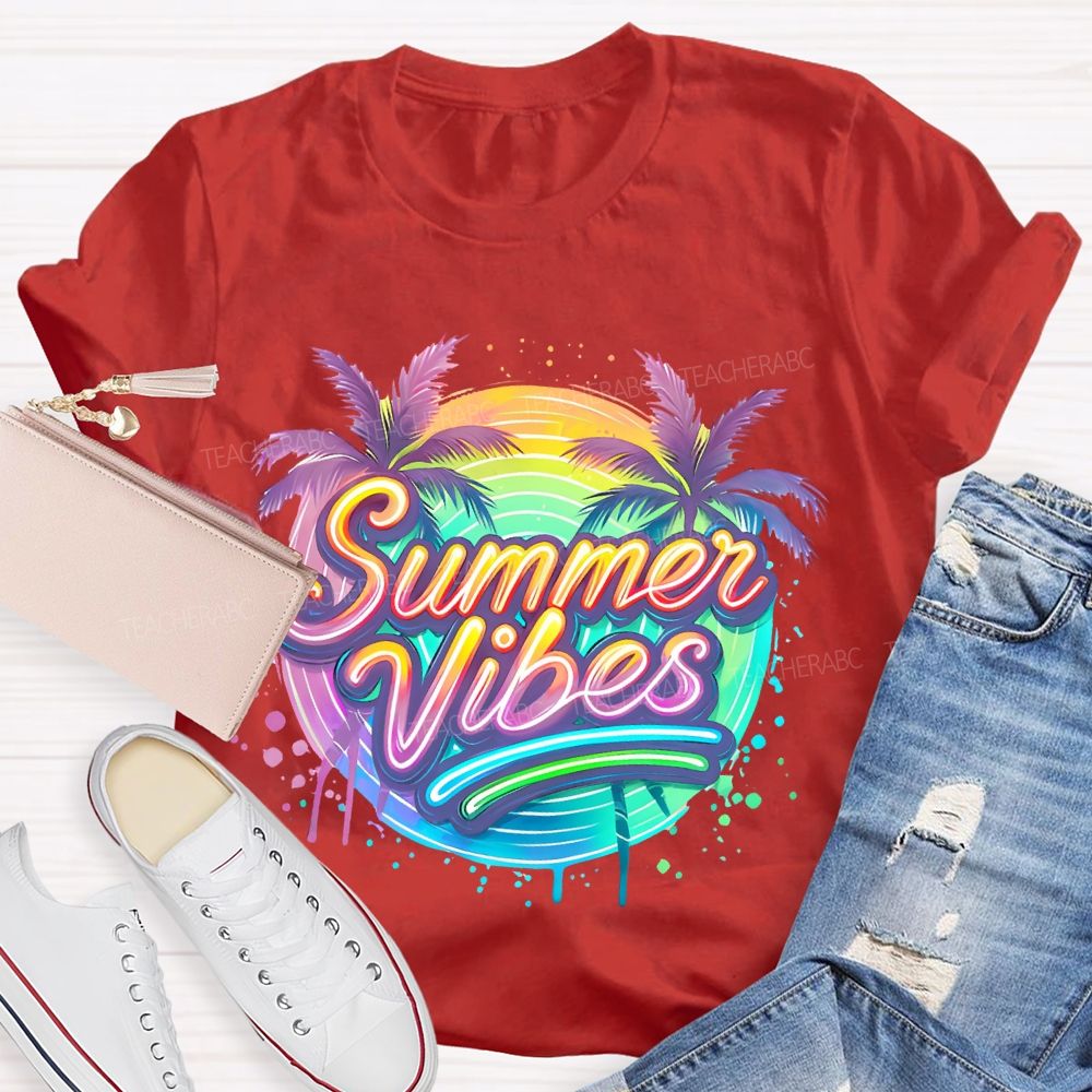 Summer Vibes Colorful Pattern Teacher T-shirt