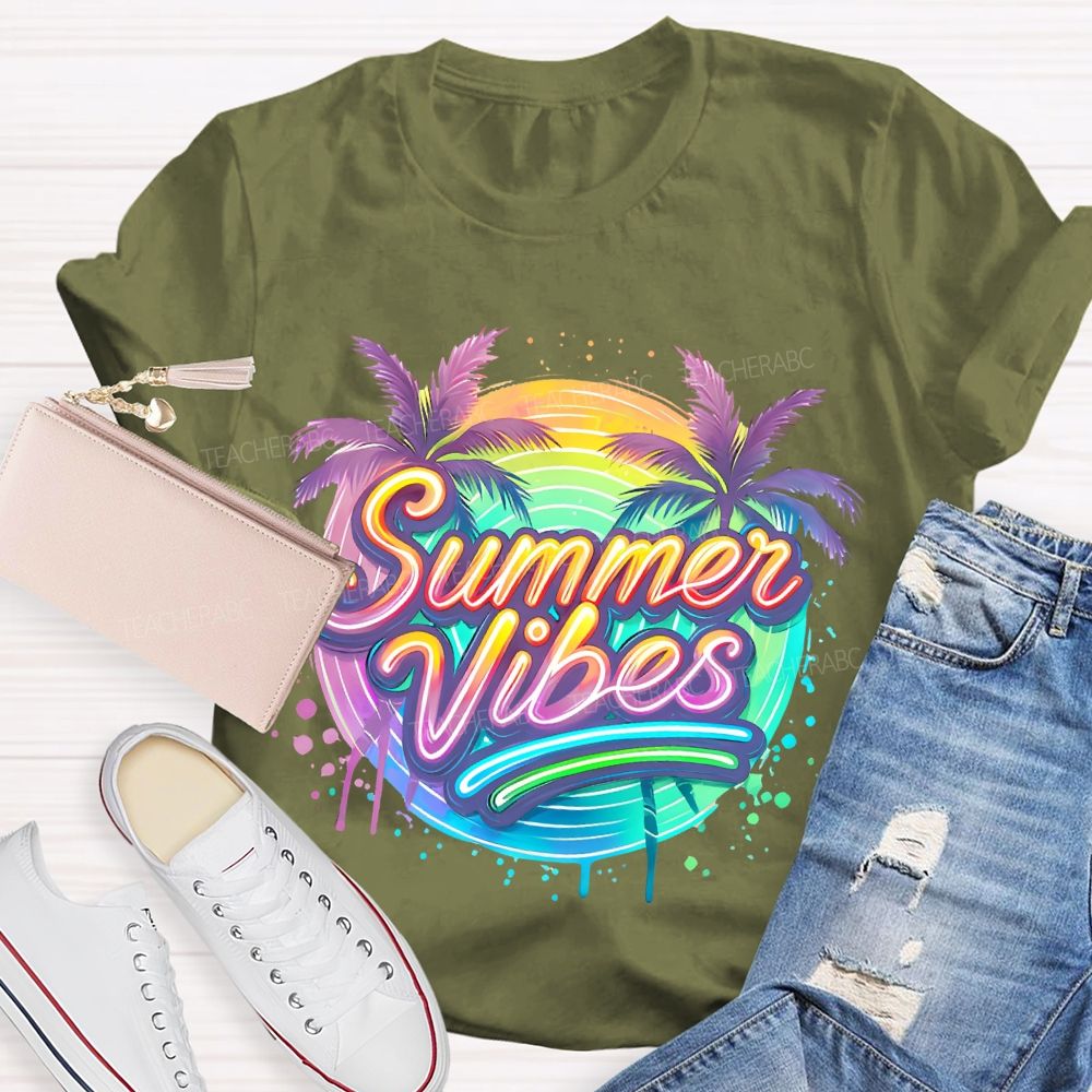 Summer Vibes Colorful Pattern Teacher T-shirt