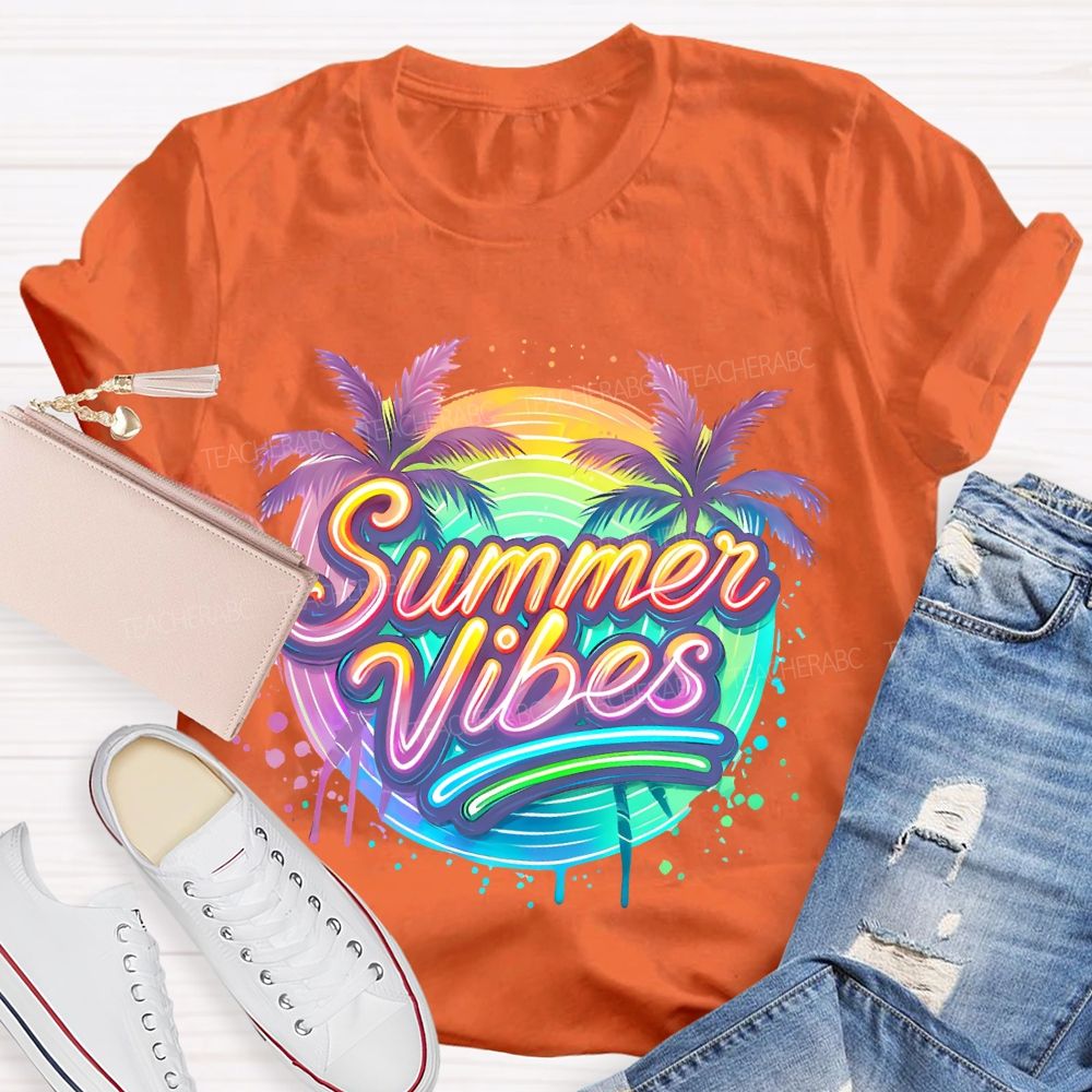Summer Vibes Colorful Pattern Teacher T-shirt