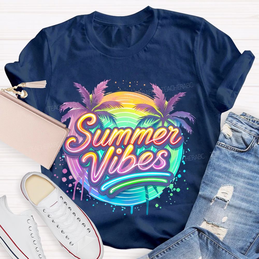 Summer Vibes Colorful Pattern Teacher T-shirt