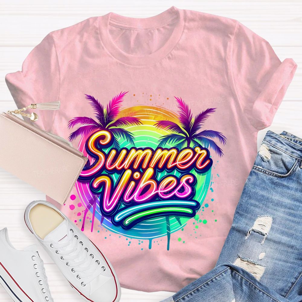 Summer Vibes Colorful Pattern Teacher T-shirt
