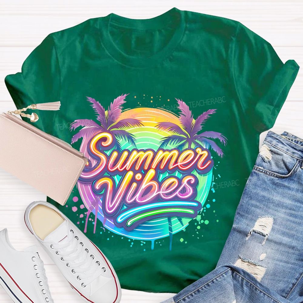 Summer Vibes Colorful Pattern Teacher T-shirt