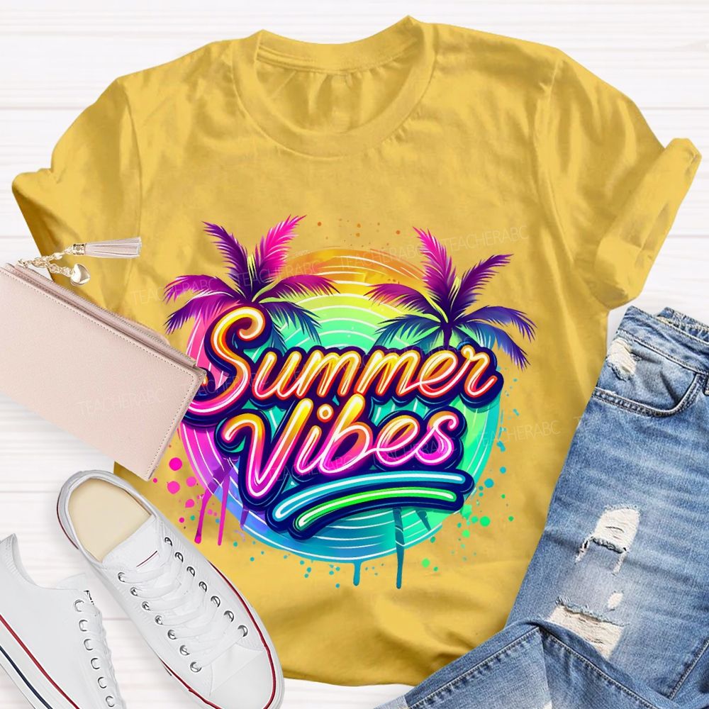 Summer Vibes Colorful Pattern Teacher T-shirt