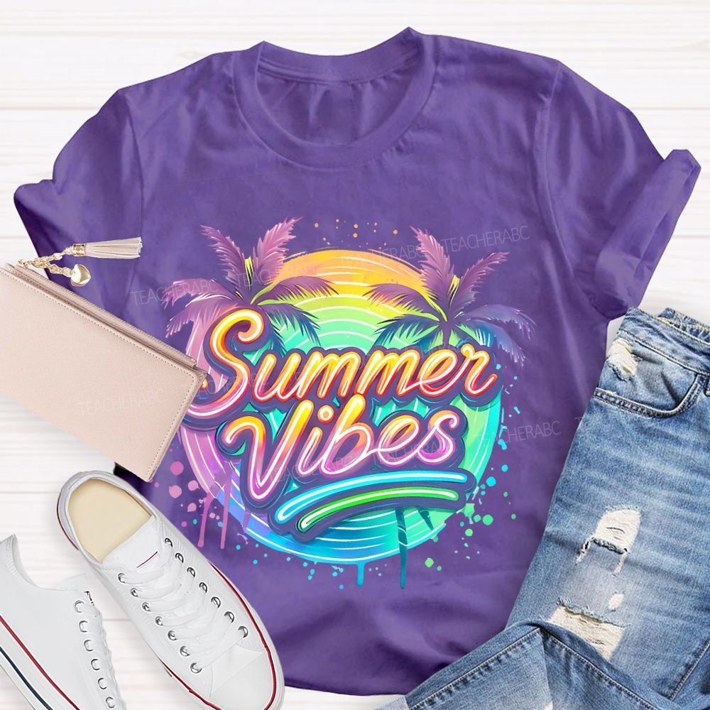 Summer Vibes Colorful Pattern Teacher T-shirt