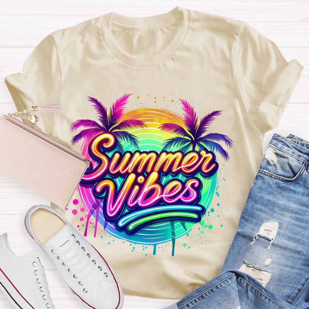 Summer Vibes Colorful Pattern Teacher T-shirt