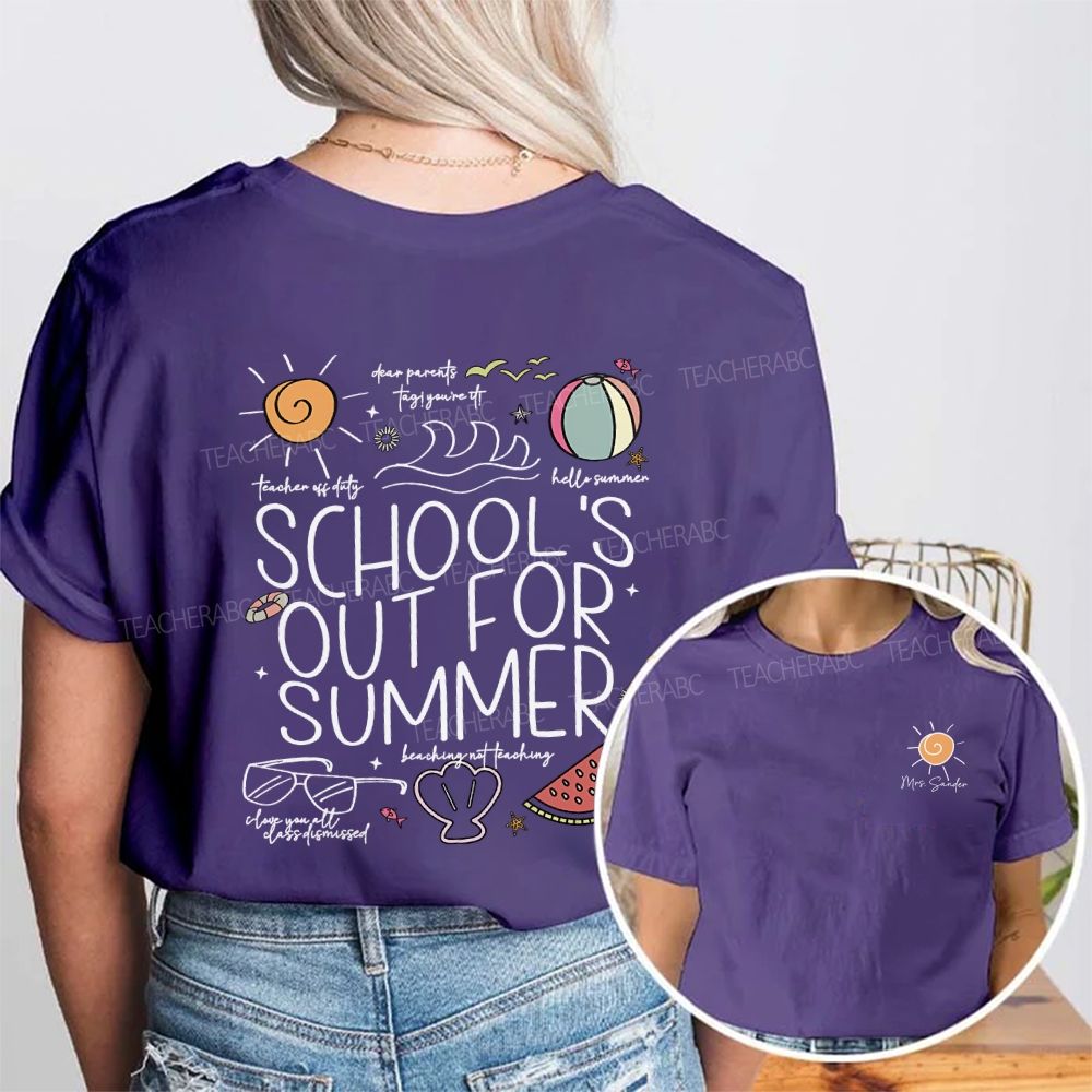 Personalized Name School'S Out For Summer Double Printed T-shirt
