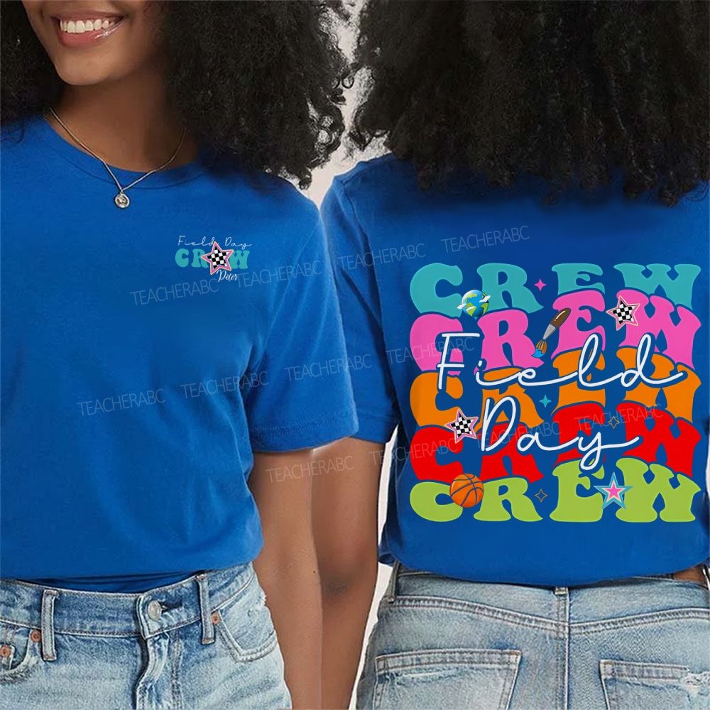 Personalized Name Field Day Crew And Colored Fonts Double Printed T-shirt