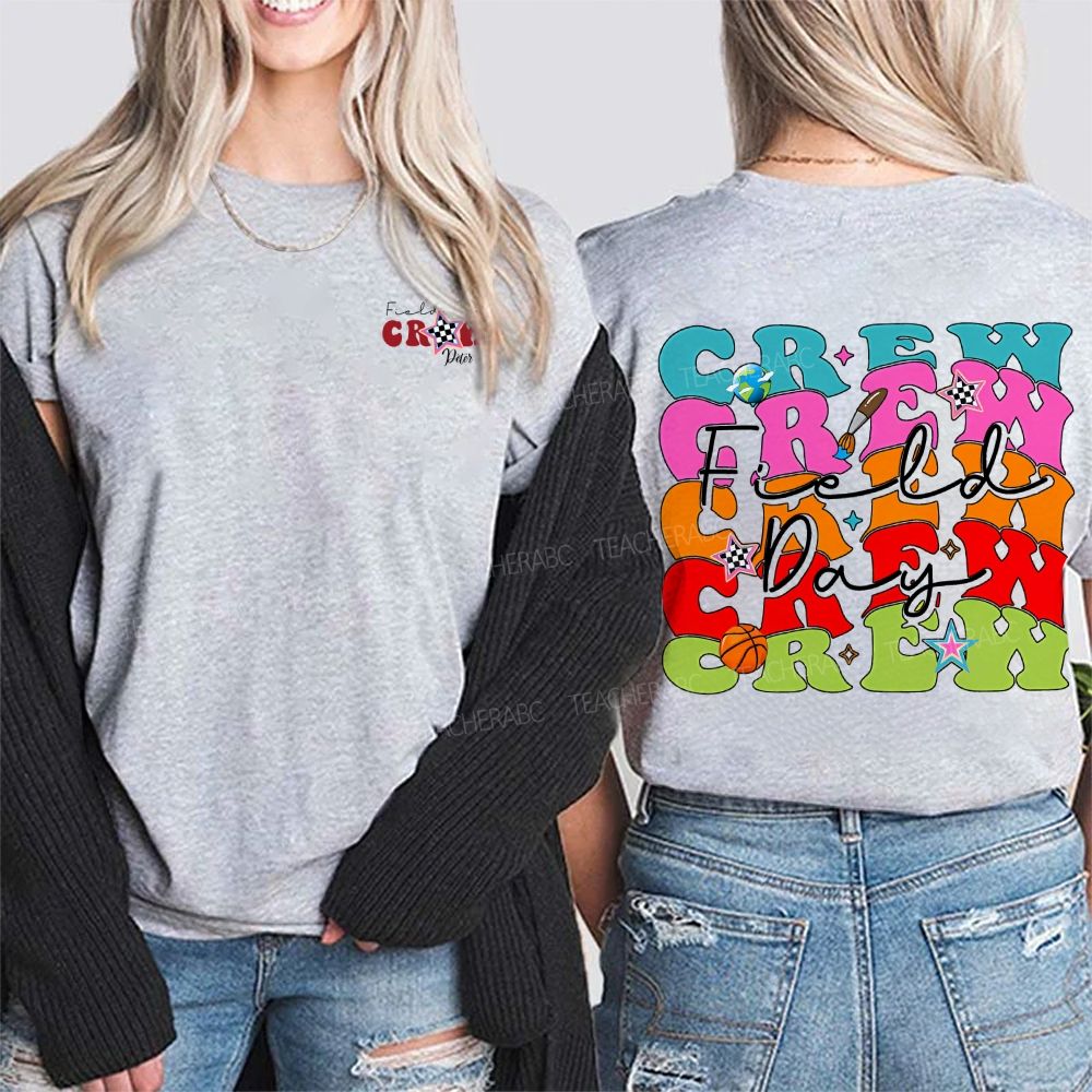 Personalized Name Field Day Crew And Colored Fonts Double Printed T-shirt