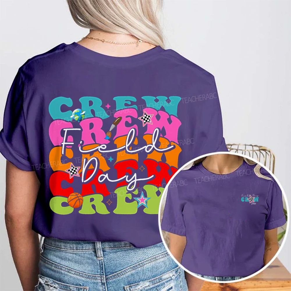 Personalized Name Field Day Crew And Colored Fonts Double Printed T-shirt