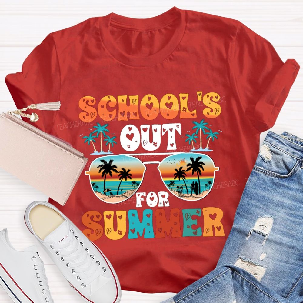 School's Out For Summer Letters With Heart Design Teacher T-shirt