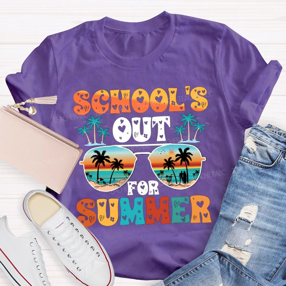 School's Out For Summer Letters With Heart Design Teacher T-shirt