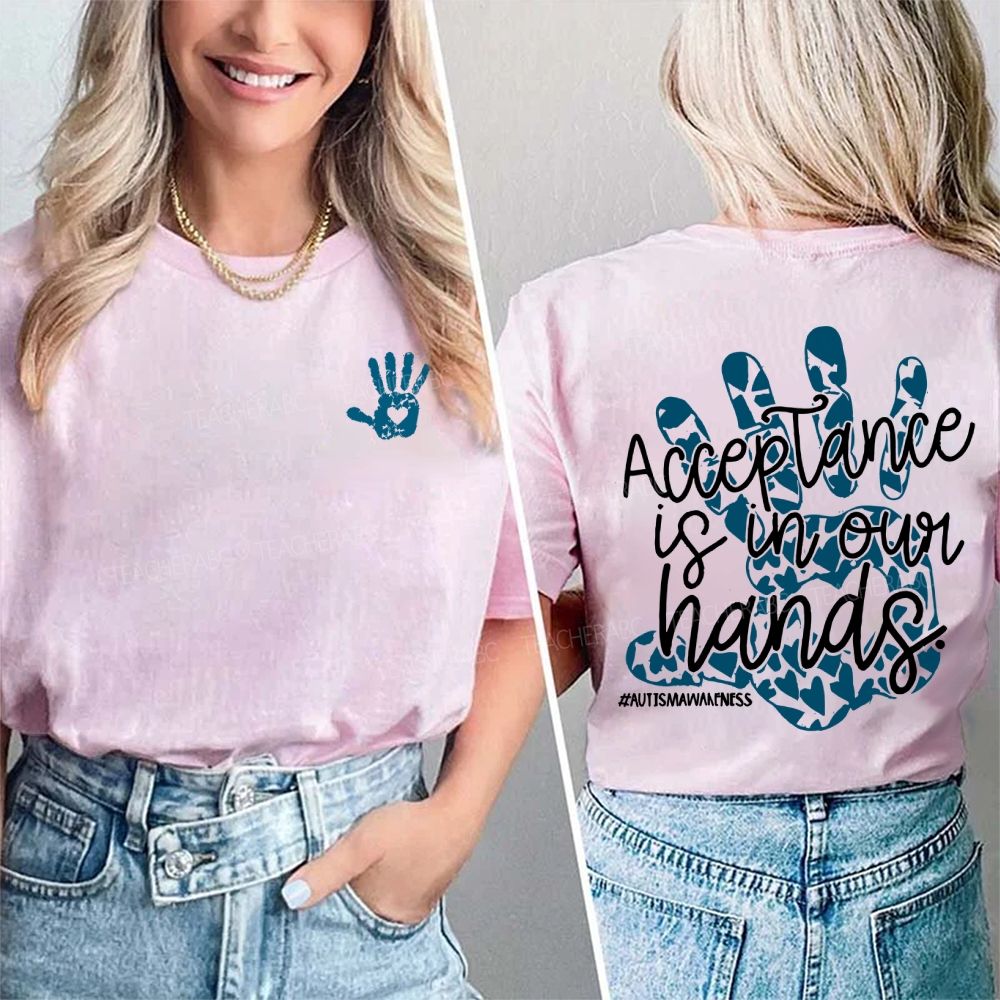 Acceptance Is In Our Hands Autism Awareness Double Printed T-shirt