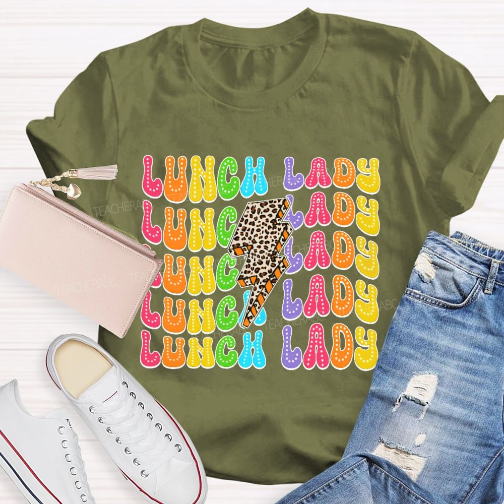 Lunch Lady Leopard Print Lightning Teacher T-shirt