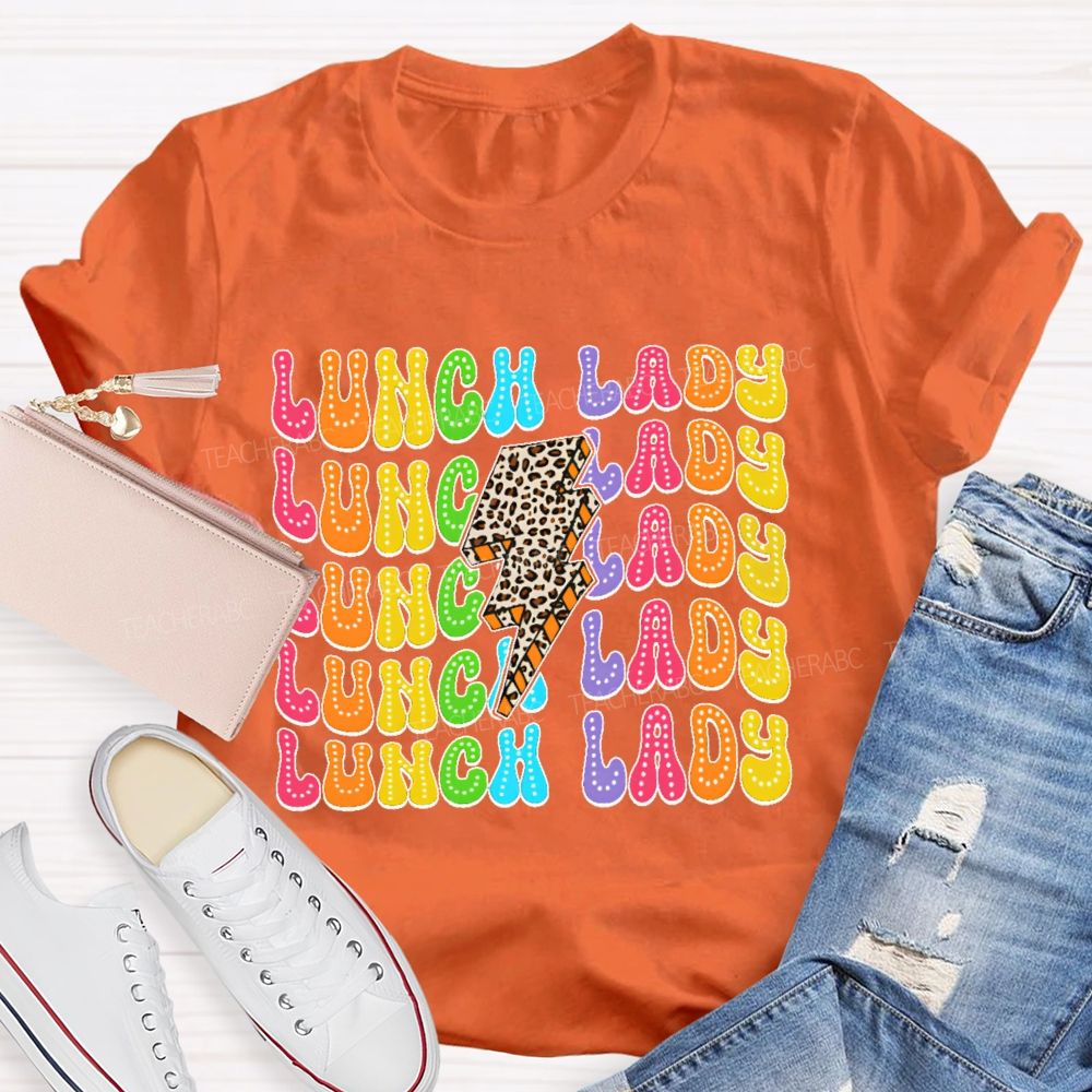 Lunch Lady Leopard Print Lightning Teacher T-shirt