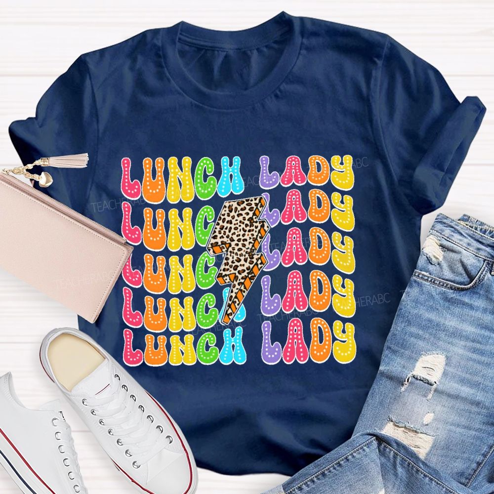 Lunch Lady Leopard Print Lightning Teacher T-shirt