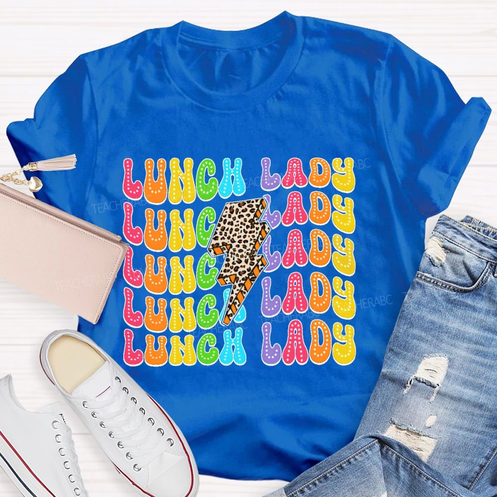 Lunch Lady Leopard Print Lightning Teacher T-shirt